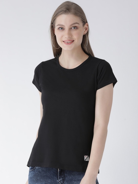 GRIFFEL Women Black Solid Round Neck T-shirt