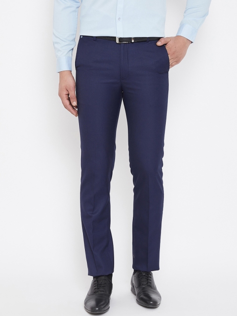 Canary London Men Navy Blue Slim Fit Solid Formal Trousers