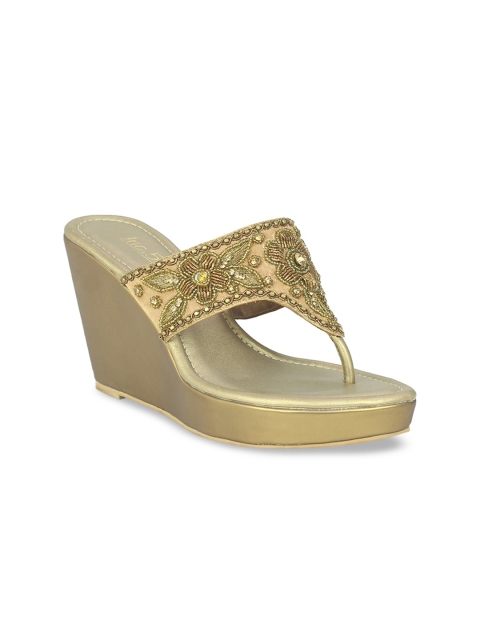 Inc 5 Women Gold-Toned Embellished Wedges