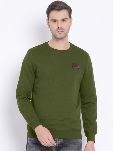 SWISS MILITARY Men Olive Green Solid Sweatshirt
