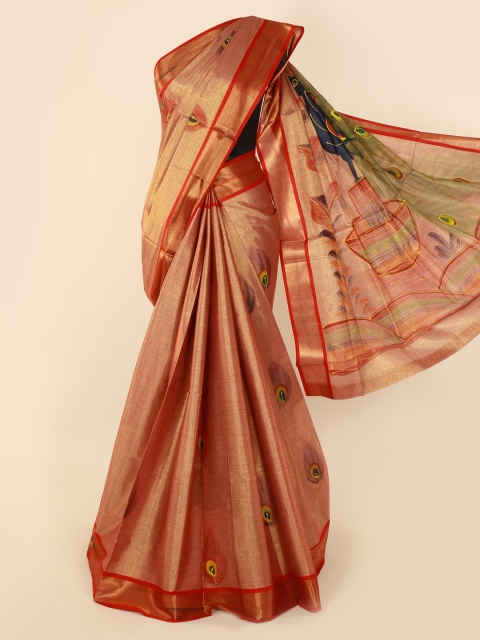 Pothys Peach-Coloured Woven Design Pure Cotton Saree