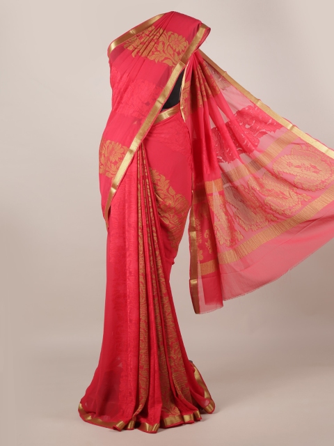 Pothys Pink Woven Design Poly Georgette Saree