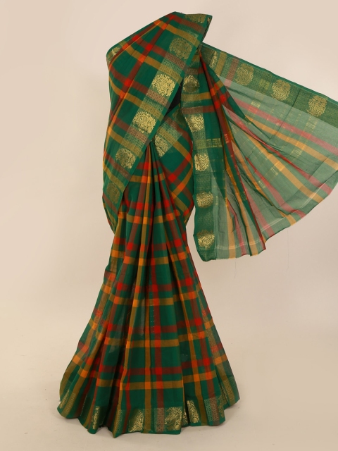 Pothys Green Checked Pure Cotton Saree
