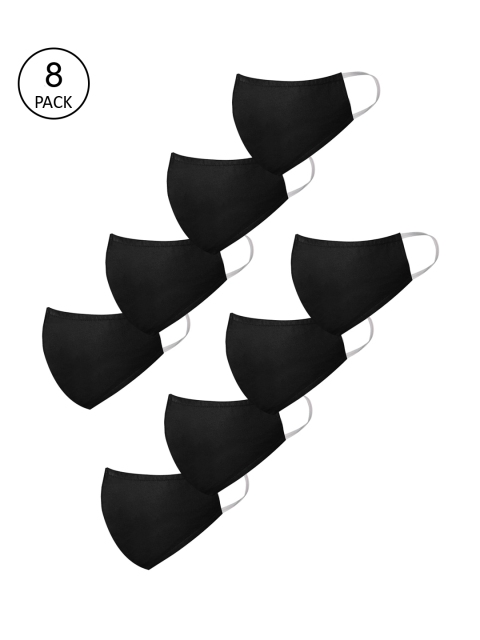 VASTRAMAY Unisex Pack of 8 Black 3-Ply Reusable Cloth Masks