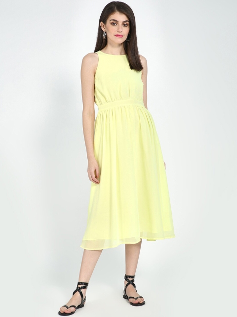 Blue Saint Women Yellow Solid Fit and Flare Dress