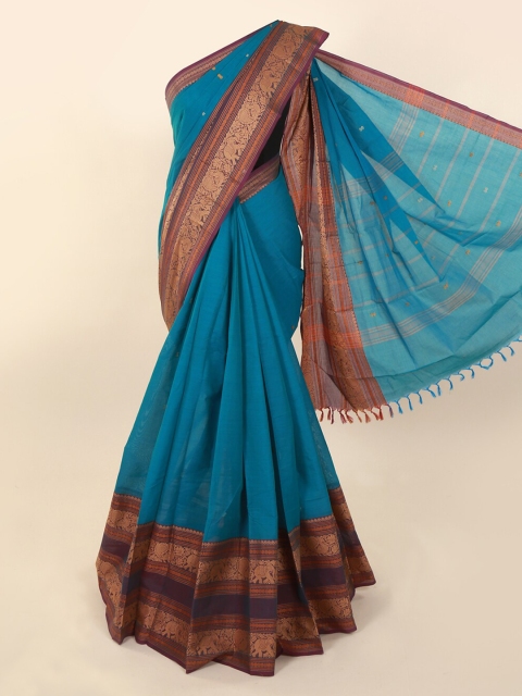 Pothys Blue Solid Pure Cotton Saree