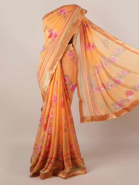 Pothys Orange Printed Poly Georgette Saree
