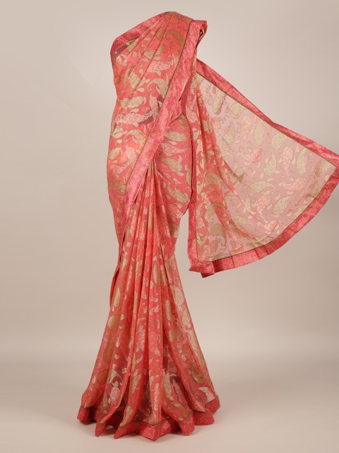 Pothys Pink & Beige Poly Georgette Printed Saree