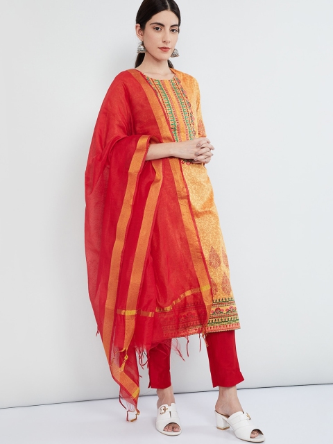 max Women Yellow & Red Printed Kurta with Trousers & Dupatta