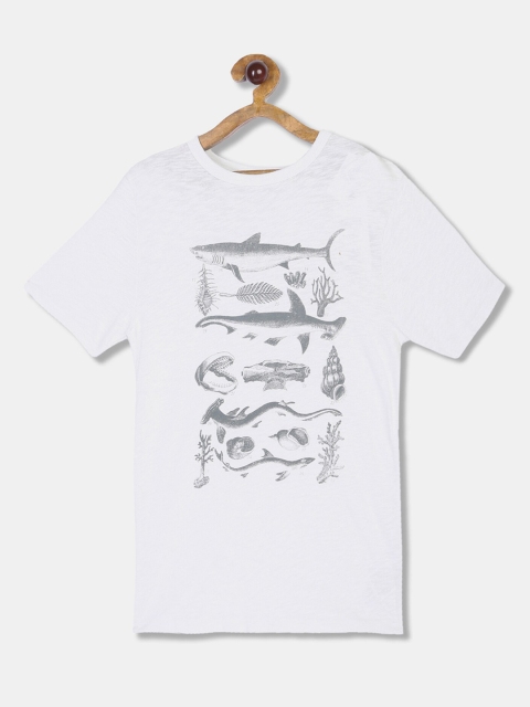 GAP Boys White Printed Round Neck Cotton T-shirt