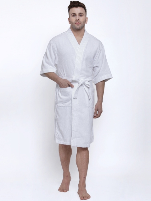 Trident Unisex White Self Design 300 GSM Bath Robe