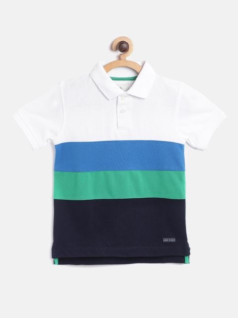 Cherry Crumble Boys White Colourblocked Polo Collar T-shirt
