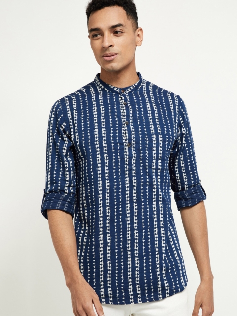 max Men Blue Printed Straight Kurta
