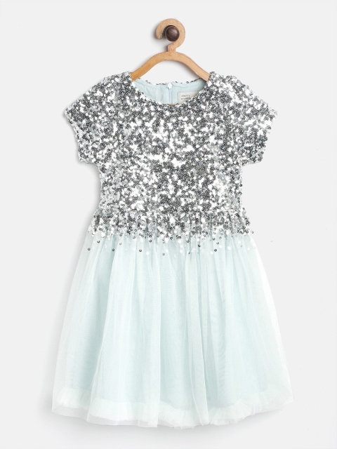 Cherry Crumble Girls Blue Embellished Fit and Flare Dress