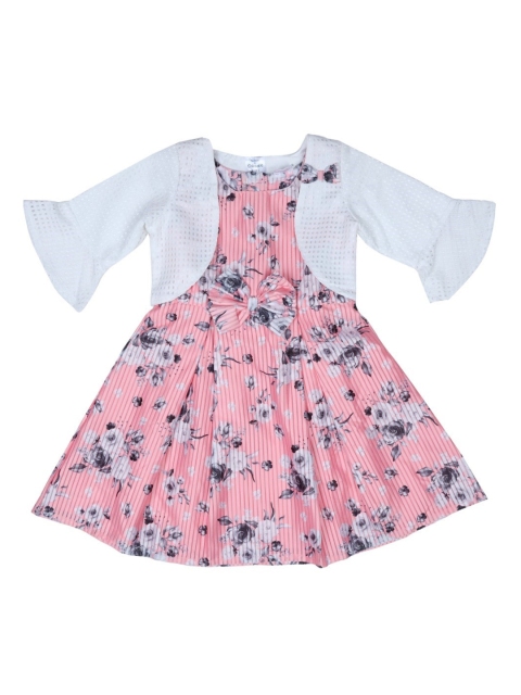 Doodle Girls Pink Floral Print Fit and Flare Dress with Shrug