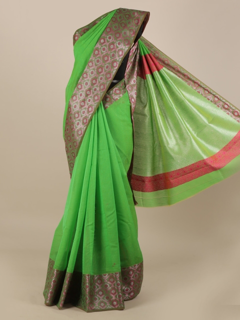 Pothys Green Solid Silk Cotton Saree