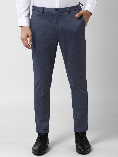 Peter England Men Navy Blue Tapered Fit Solid Formal Trousers