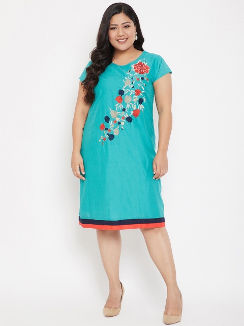 Crease & Clips Women Turquoise Blue Self Design A-Line Dress