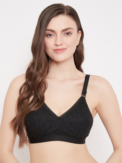 Klassik Women Black Self Design Non-Wired Non-Padded Everyday Bra KLBLKCF