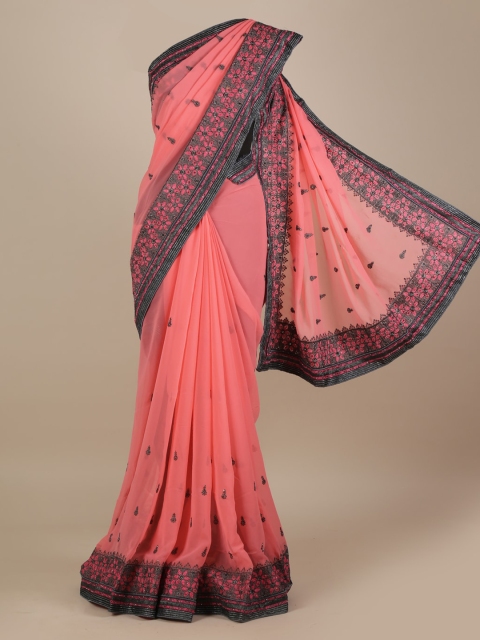 Pothys Pink Embellished Poly Georgette Saree
