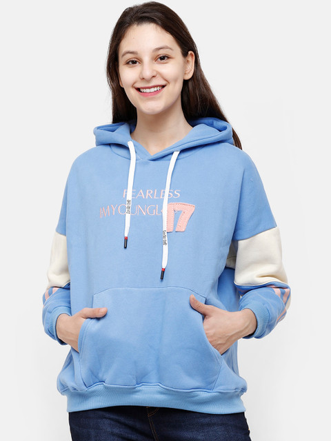STROP Women Blue Printed Hooded Sweatshirt 
STROP Women Blue Printed Hooded Sweatshirt