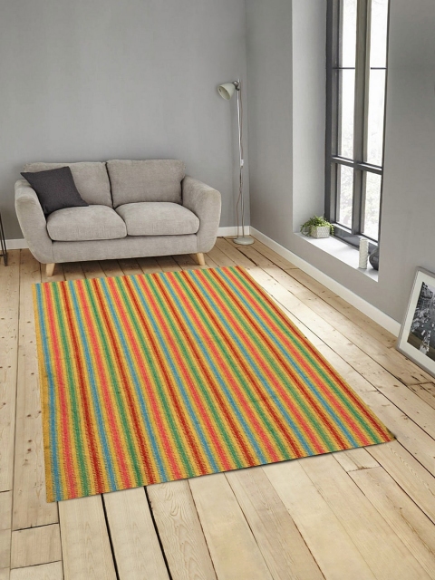 KLOTTHE Yellow & Red Striped Anti-Skid Dhurrie