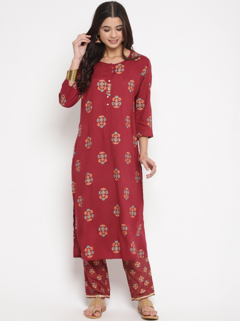 Prakhya Women Maroon Printed Kurta with Trousers