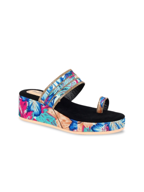 ZAPATOZ Women Blue Printed Wedges