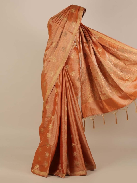 Pothys Rust Woven Design Jute Silk Saree with Zari Border
