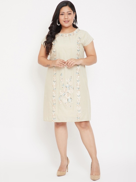 Crease & Clips Women Beige Embroidered A-Line Dress