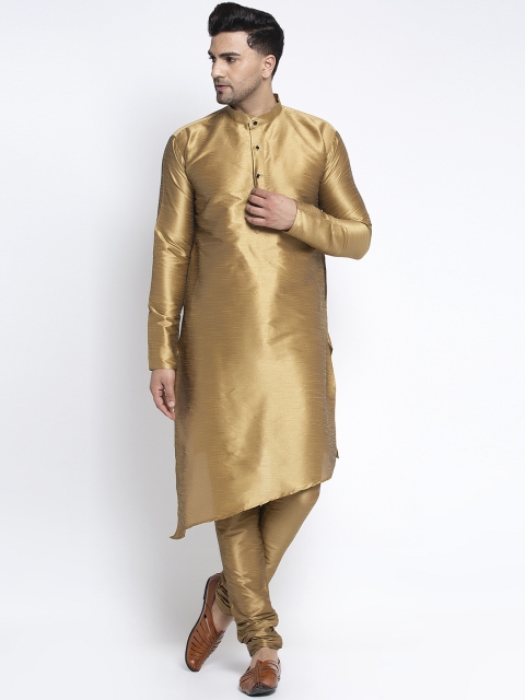 Benstoke Men Copper-Toned Solid Asymmetric Kurta with Churidar
