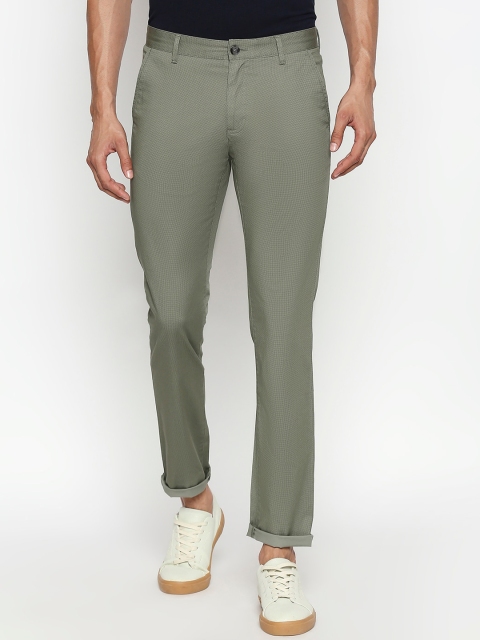 BYFORD by Pantaloons Men Green Slim Fit Self Design Regular Trousers