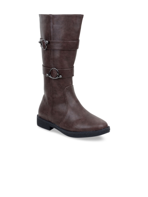 MSC Women Brown Woven Design Heeled Boots