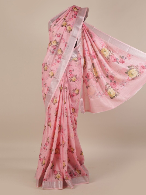 Pothys Pink Printed Linen Blend Saree