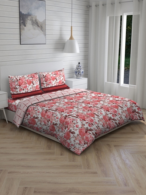 Layers Pink & White Floral Printed 144 TC Cotton Bedding Set