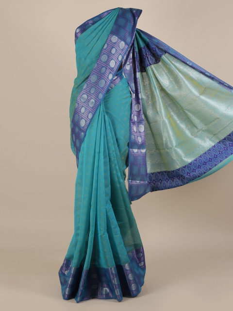 Pothys Blue Printed Silk Cotton Saree
