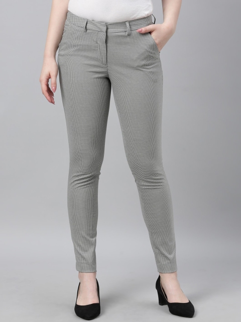 Park Avenue Woman Grey Slim Fit Printed Formal Trousers