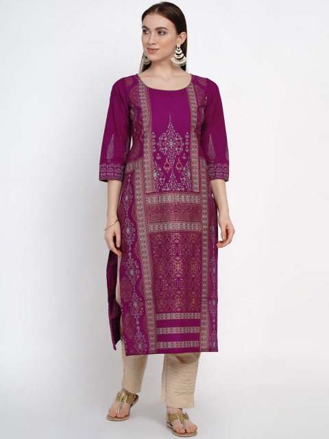 Akshatani Women Purple Printed Straight Kurta
