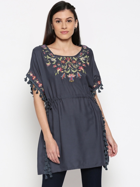 People Women Grey Embroidered Tunic