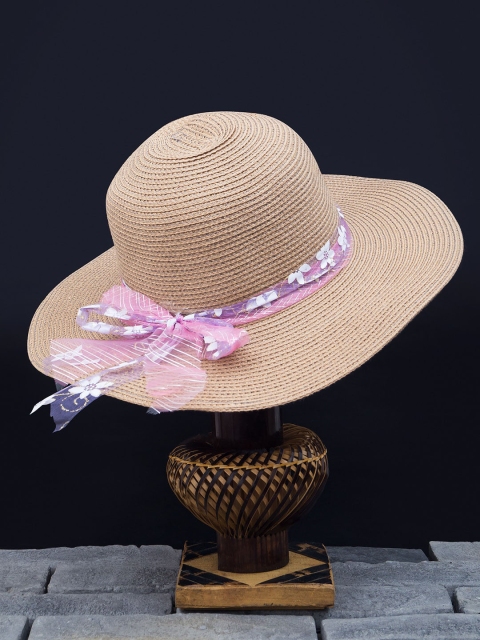 Golden Peacock Women Brown Woven-Design Straw Sun Hat