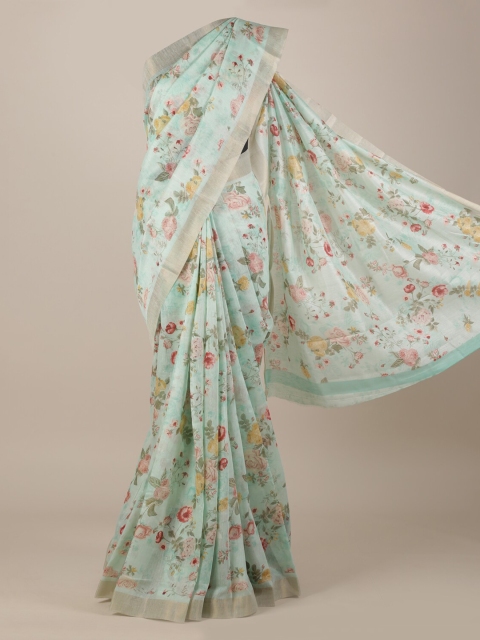 Pothys Sea Green Printed Jute Silk Saree