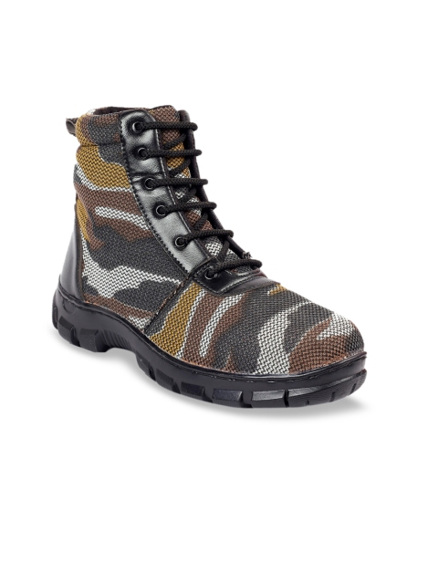 Woakers Men Grey Printed Synthetic Leather High-Top Flat Boots