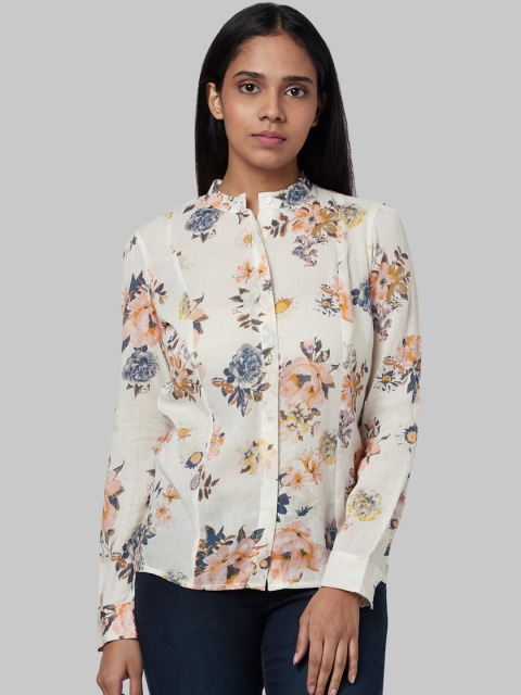 Park Avenue Woman Beige Floral Printed Shirt Style Top