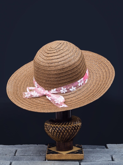 Golden Peacock Women Brown Woven-Design Straw Sun Hat