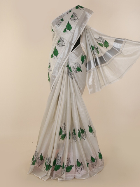 Pothys Cream-Coloured Pure Cotton Printed Kasavu Saree