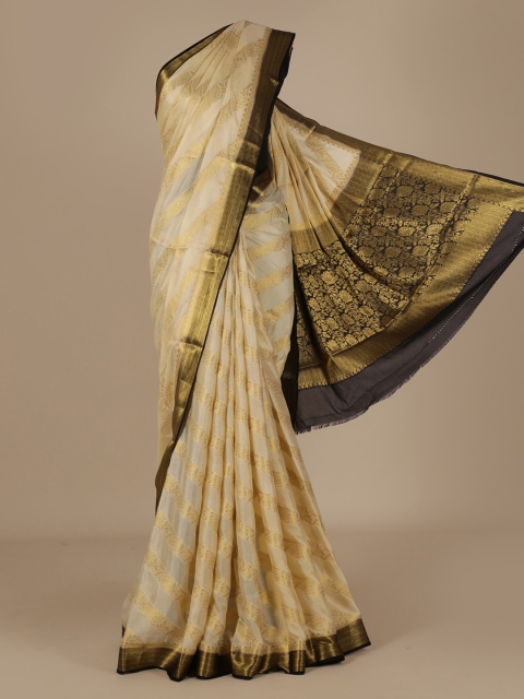 Pothys Cream-Coloured Woven Design Poly Chiffon Saree
