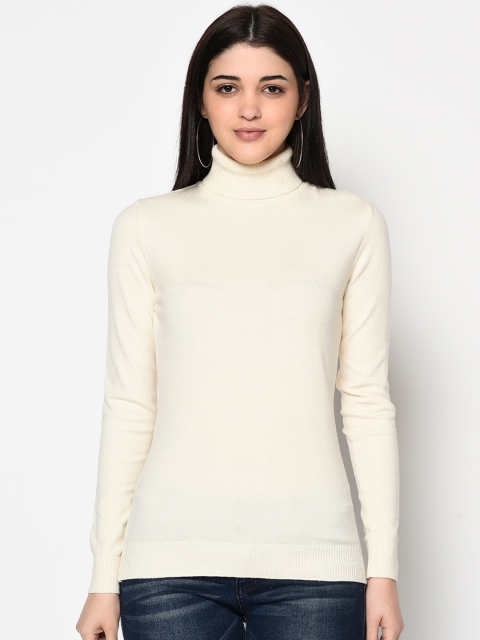 METTLE Women Off White Solid Pullover Sweater