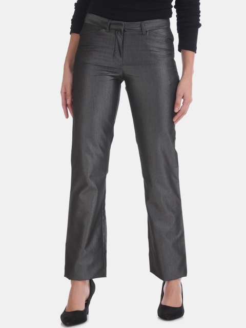 Arrow Woman Women Grey Regular Fit Striped Regular Trousers