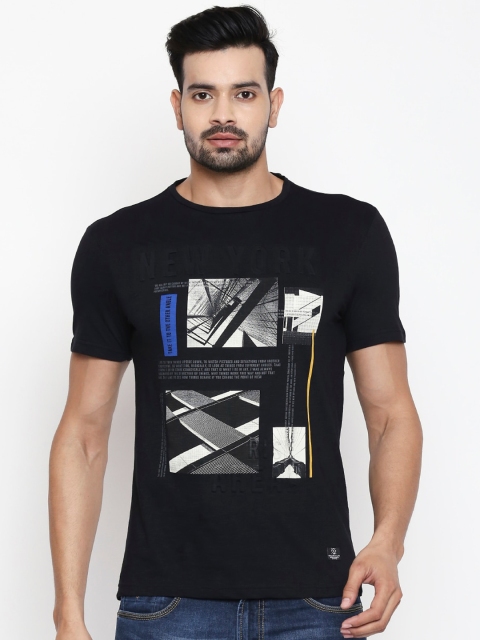 People Men Black Printed Cotton Round Neck T-shirt