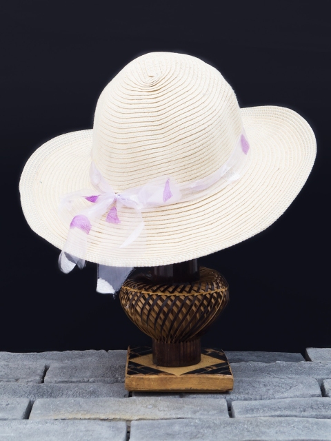 Golden Peacock Women Beige Woven-Design Straw Sun Hat